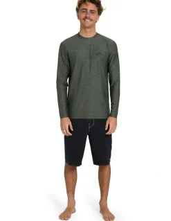 Billabong Shoreline Loose Fit Long Sleeve Rash Vest In Military Heather