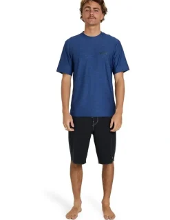 Billabong Shoreline Short Sleeve Rash Vest In Denim Heather