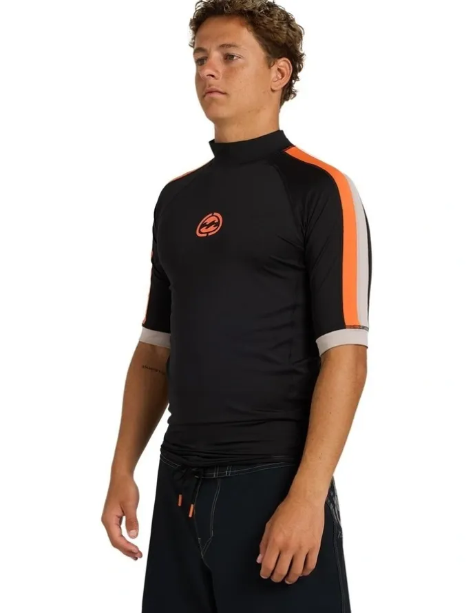 Billabong Spec Panel Short Sleeve Rash Vest in Black