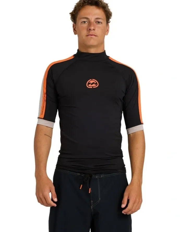 Billabong Spec Panel Short Sleeve Rash Vest in Black