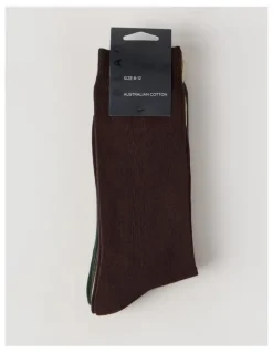 Blaq 3 Pack Australian Cotton Plain Socks in Dark Chocolate, Soft Sand, and Khaki
