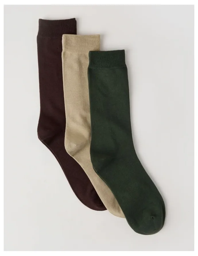 Blaq 3 Pack Australian Cotton Plain Socks in Dark Chocolate, Soft Sand, and Khaki