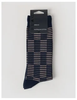 Blaq Australian Cotton Grid Socks in Navy & Sandlewood