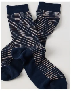 Blaq Australian Cotton Grid Socks in Navy & Sandlewood