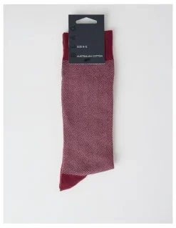 Blaq Australian Cotton Herringbone Socks in Prune and Soft Grey