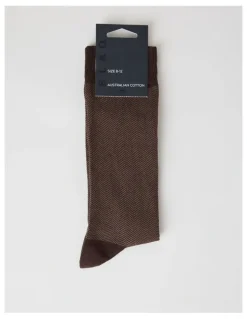 Blaq Australian Cotton Herringbone Socks in Dark Chocolate and Taupe