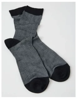 Blaq Australian Cotton Herringbone Socks in Black and Soft Grey