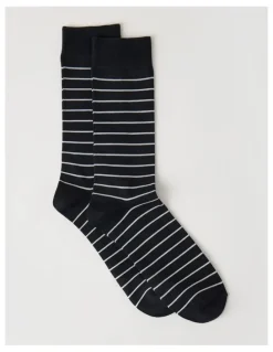 Blaq Australian Cotton Narrow Stripe Socks in Black & Soft Grey