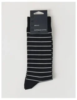 Blaq Australian Cotton Narrow Stripe Socks in Black & Soft Grey