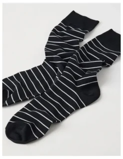 Blaq Australian Cotton Narrow Stripe Socks in Black & Soft Grey