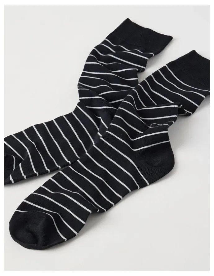 Blaq Australian Cotton Narrow Stripe Socks in Black & Soft Grey