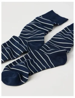 Blaq Australian Cotton Narrow Stripe Socks in Navy & Soft Sand