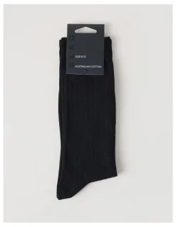 Blaq Australian Cotton Wide Rib Socks in Black