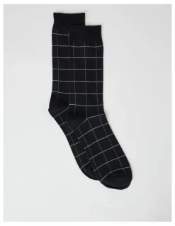 Blaq Australian Cotton Window Check Socks in Black and Charcoal