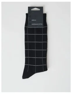 Blaq Australian Cotton Window Check Socks in Black and Charcoal