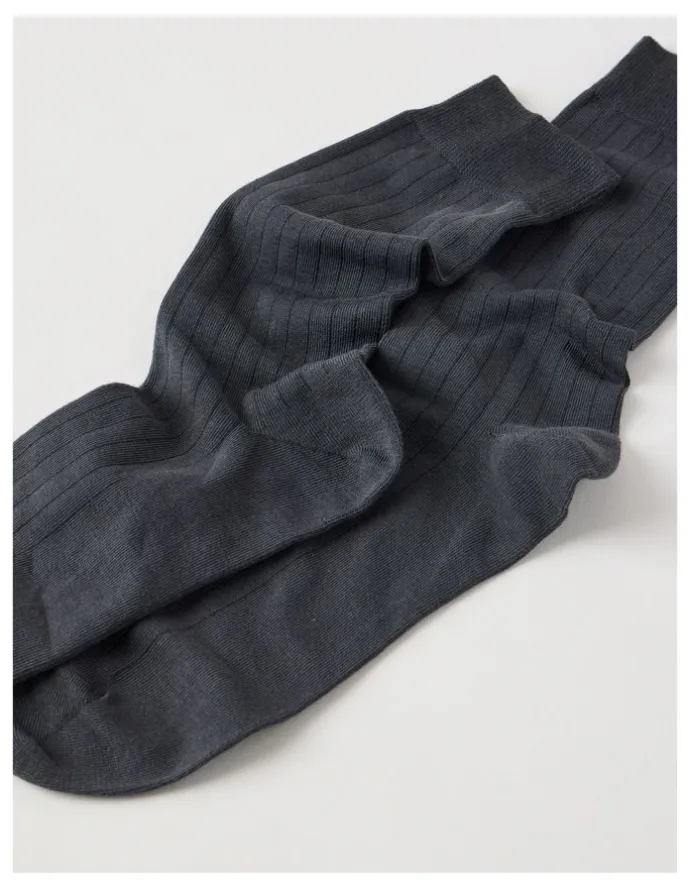 Blaq Australian Cotton Wide Rib Socks in Iron