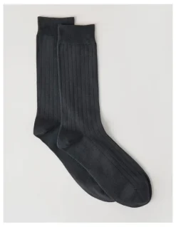 Blaq Australian Cotton Wide Rib Socks in Iron