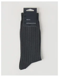 Blaq Australian Cotton Wide Rib Socks in Iron