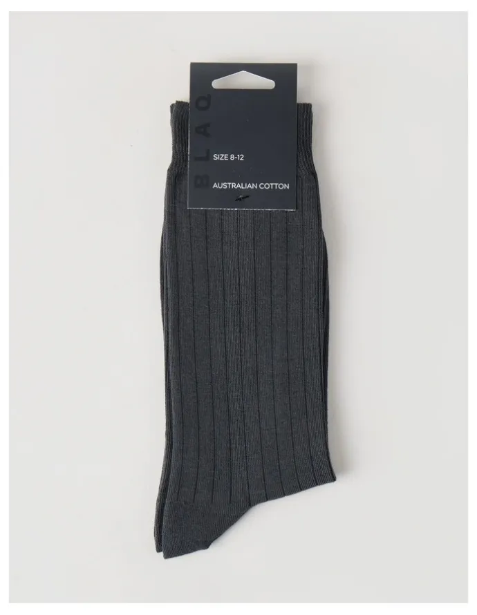 Blaq Australian Cotton Wide Rib Socks in Iron