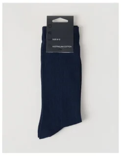 Blaq Australian Cotton Wide Rib Socks in Navy