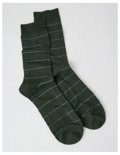 Blaq Australian Cotton Window Check Socks in Green Slate and Navy