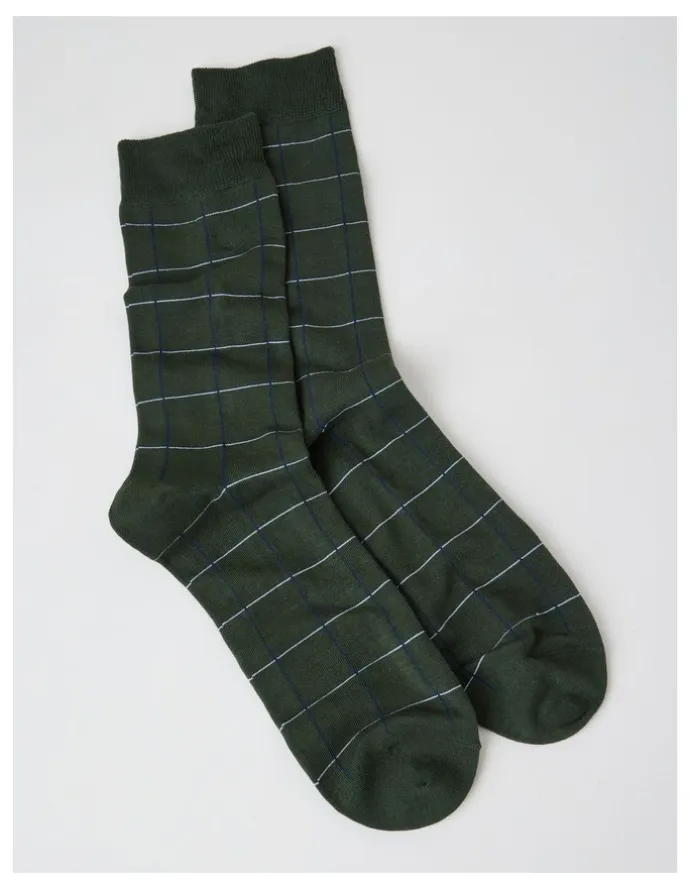 Blaq Australian Cotton Window Check Socks in Green Slate and Navy