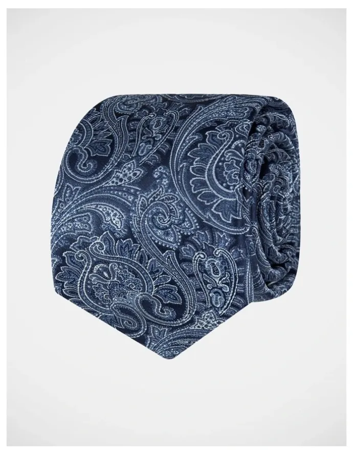 Blaq Paisley Poly Tie in Navy