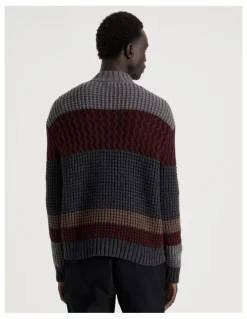 Blaq Block Striped 1/4 Zip Knit in Burgundy