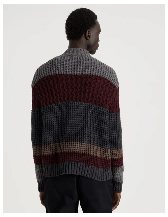 Blaq Block Striped 1/4 Zip Knit in Burgundy