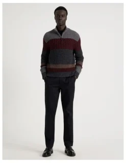 Blaq Block Striped 1/4 Zip Knit in Burgundy