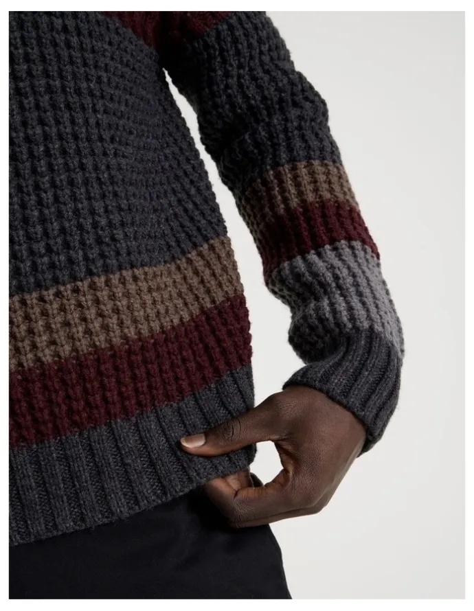 Blaq Block Striped 1/4 Zip Knit in Burgundy