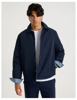 Blaq Contrast Cuff Collared Padded Jacket in Navy