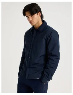 Blaq Contrast Cuff Collared Padded Jacket in Navy