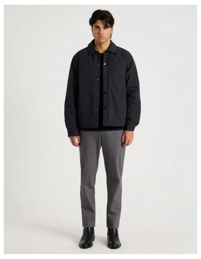 Blaq Contrast Cuff Collared Padded Jacket in Black