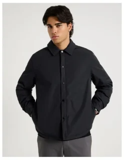 Blaq Contrast Cuff Collared Padded Jacket in Black
