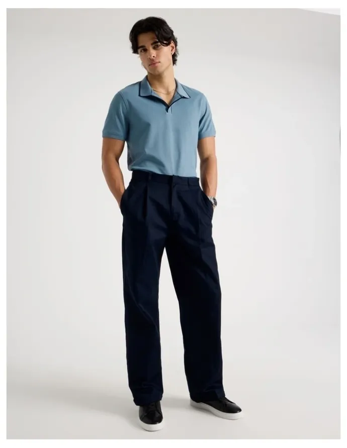 Blaq Contrast Tipping Open Collar Short Sleeve Polo in Blue