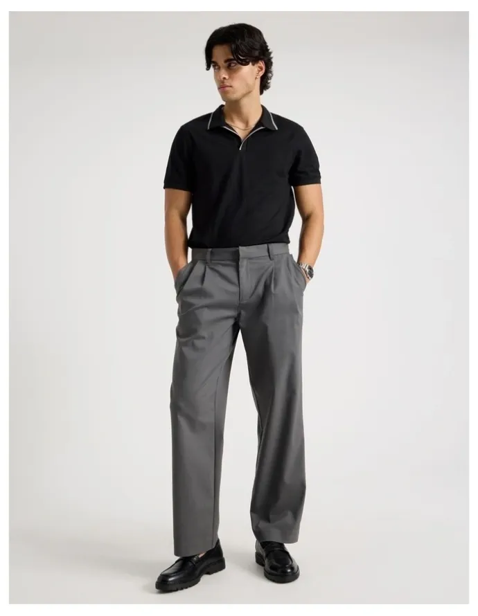 Blaq Contrast Tipping Open Collar Short Sleeve Polo in Black