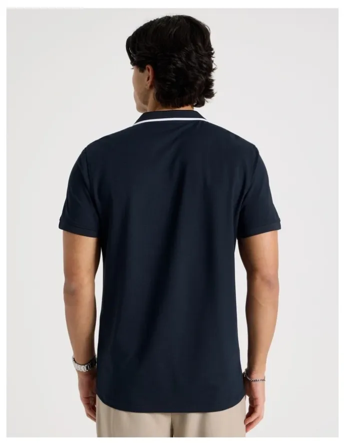 Blaq Contrast Tipping Open Collar Short Sleeve Polo in Navy