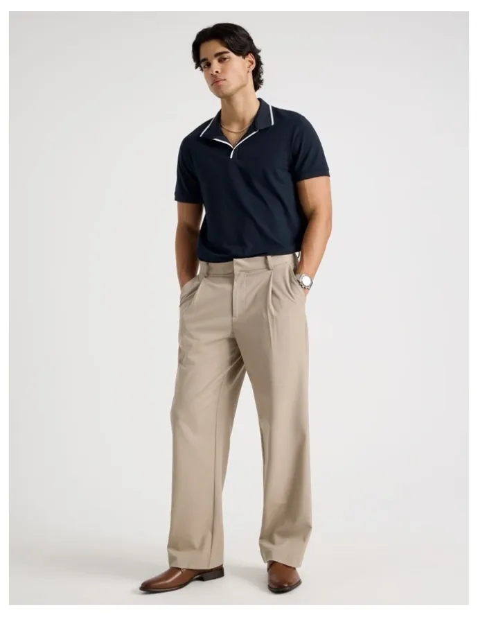 Blaq Contrast Tipping Open Collar Short Sleeve Polo in Navy