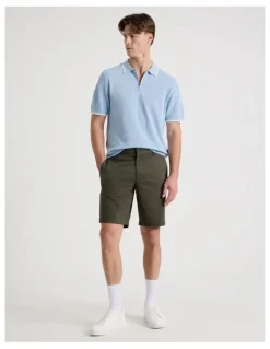 Blaq Cotton Silk Blend Zip Short Sleeve Polo in Light Blue