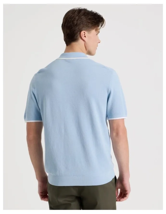 Blaq Cotton Silk Blend Zip Short Sleeve Polo in Light Blue
