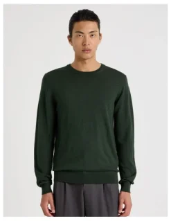 Blaq Crew Neck Australian Merino Wool Knit in Green