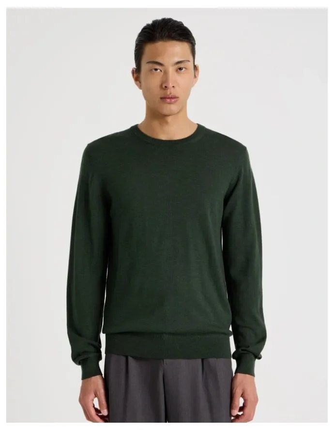 Blaq Crew Neck Australian Merino Wool Knit in Green