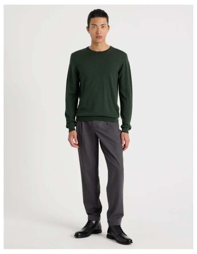 Blaq Crew Neck Australian Merino Wool Knit in Green