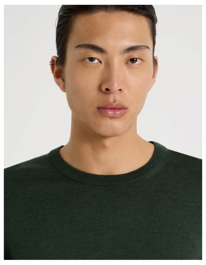 Blaq Crew Neck Australian Merino Wool Knit in Green