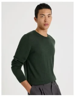 Blaq Crew Neck Australian Merino Wool Knit in Green
