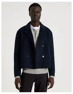Blaq Double Faced Wool Blend Jacket in Navy