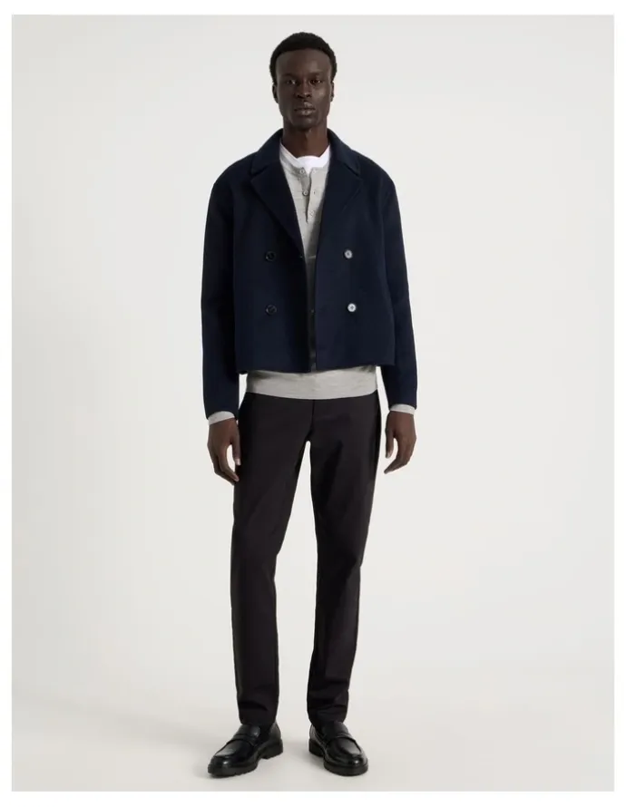 Blaq Double Faced Wool Blend Jacket in Navy