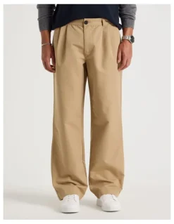 Blaq Double Pleat Tapered Fit Pants in Beige