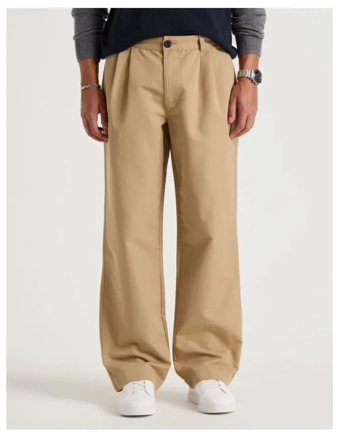 Blaq Double Pleat Tapered Fit Pants in Beige